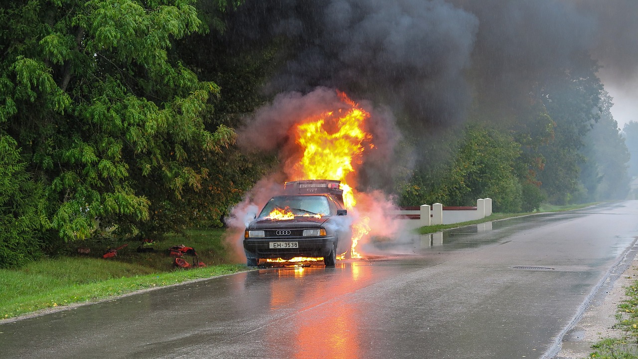 car accident, fire, street